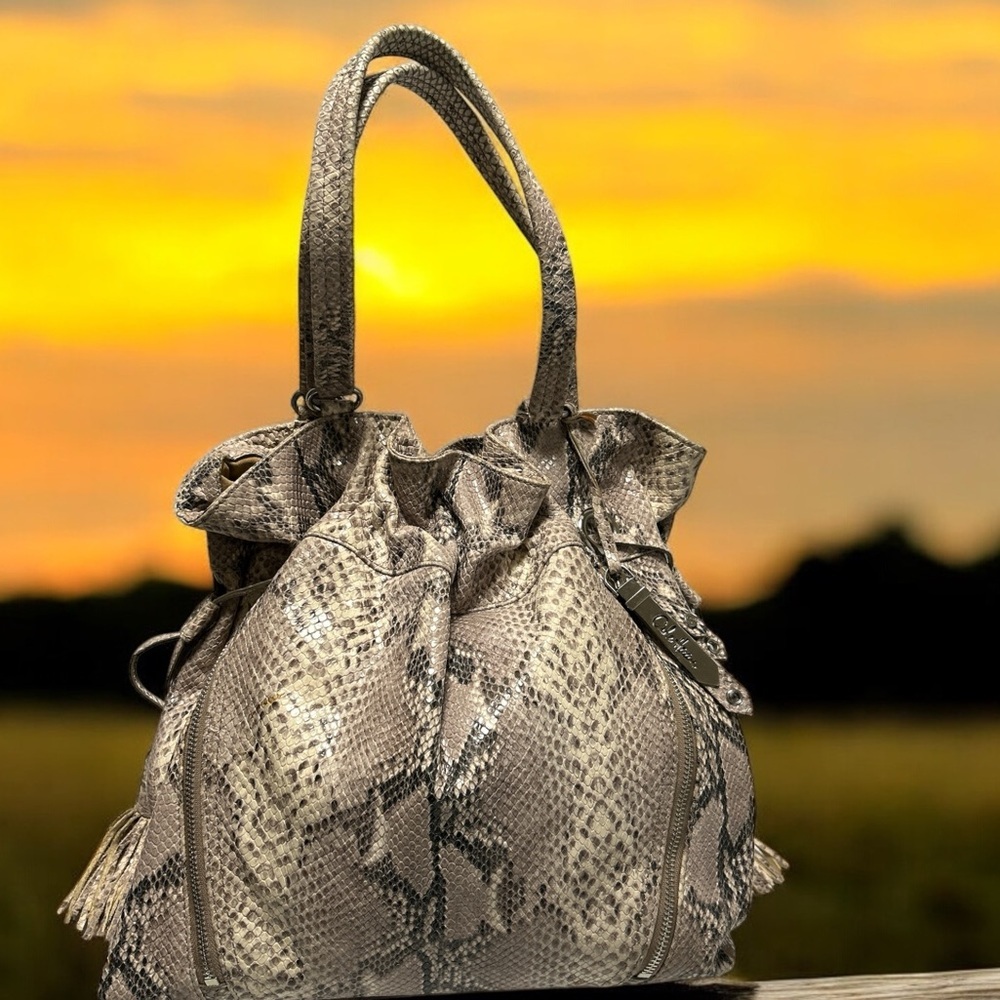 Cole Haan Snake Print Tote Bag - Gray and Cream